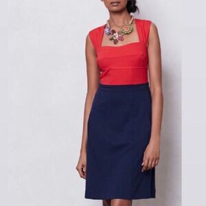 Girls from Savoy Anthropologie Retro Red and Navy Colorblock Shealth Dress Sz 6
